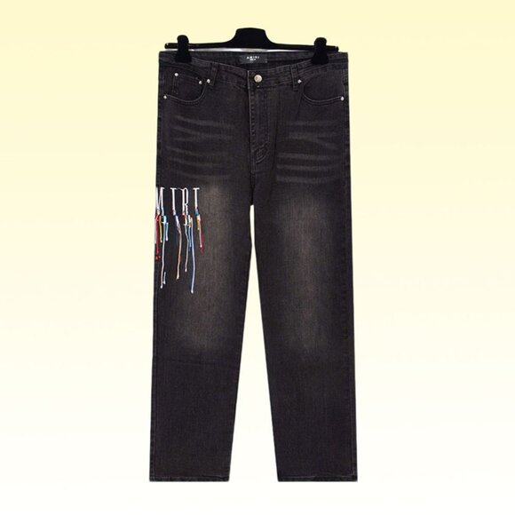 Amiri Black Embroidered Rainbow Gradient Jeans